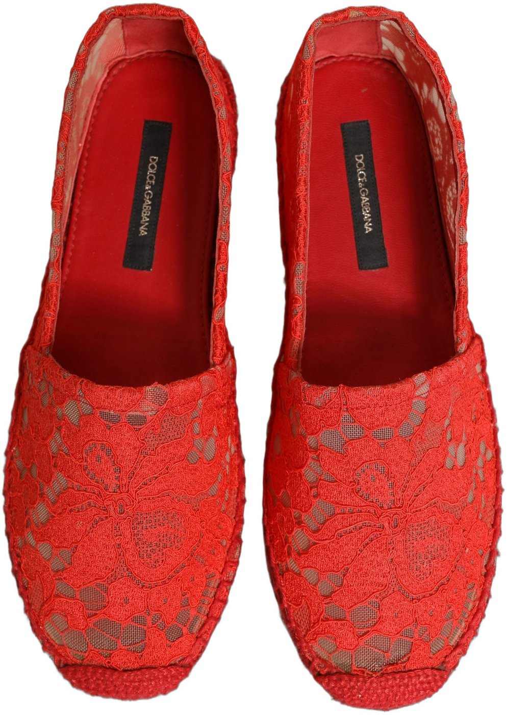 Dolce & Gabbana Red Taormina Lace Espadrille Flats Shoes