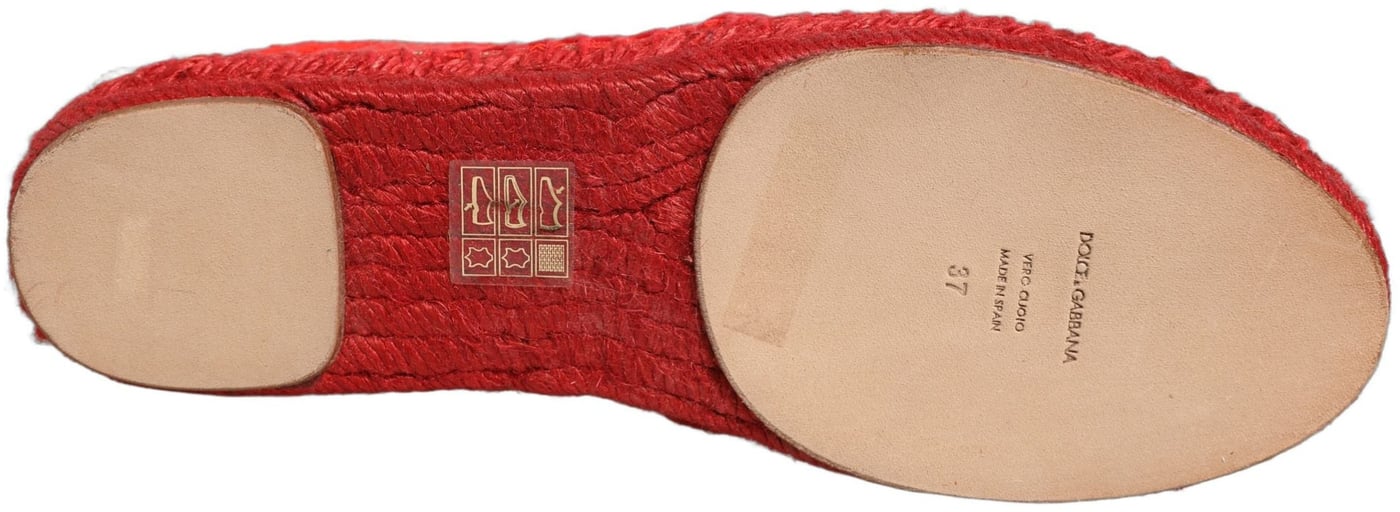 Dolce & Gabbana Red Taormina Lace Espadrille Flats Shoes