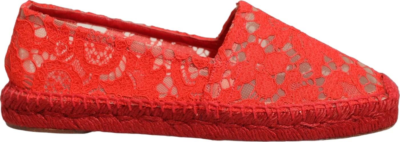 Dolce & Gabbana Red Taormina Lace Espadrille Flats Shoes
