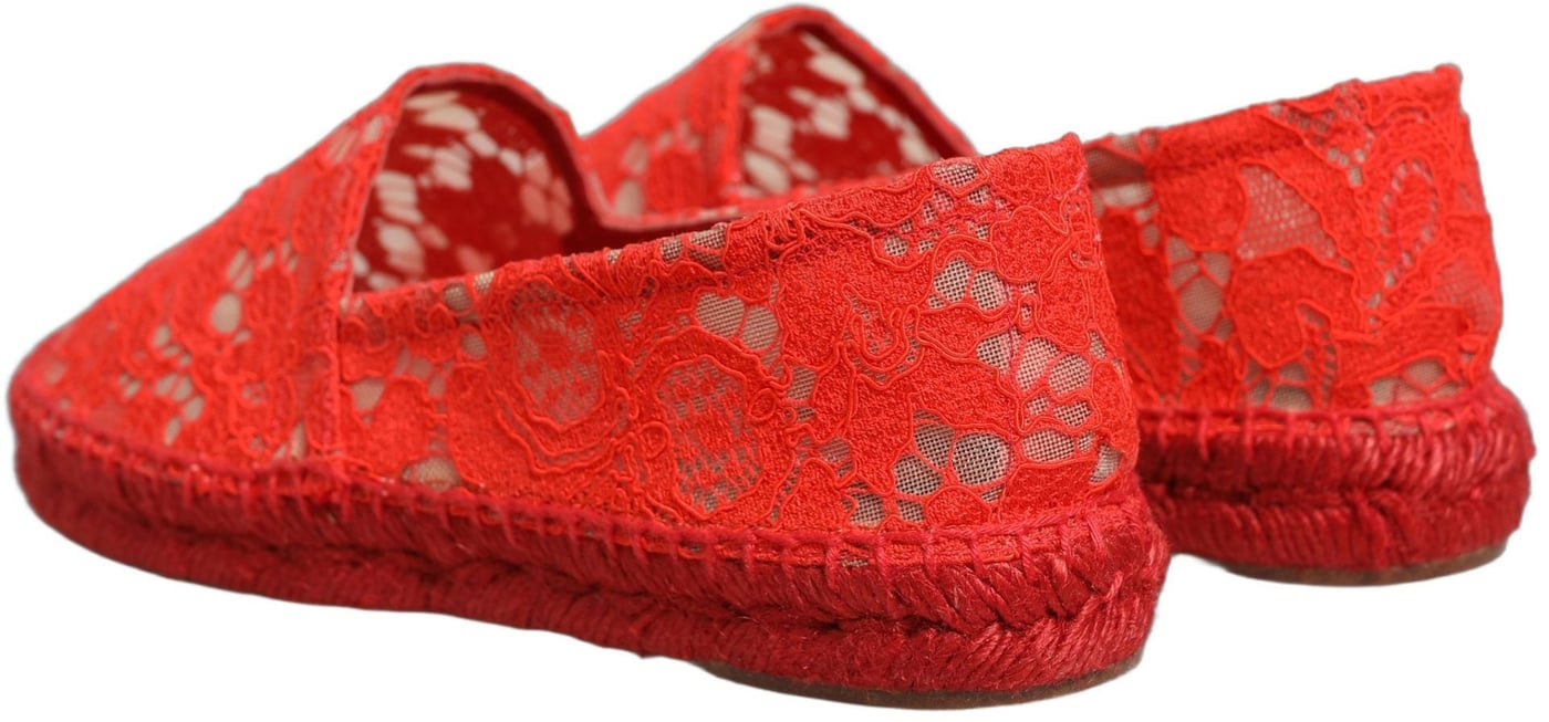 Dolce & Gabbana Red Taormina Lace Espadrille Flats Shoes
