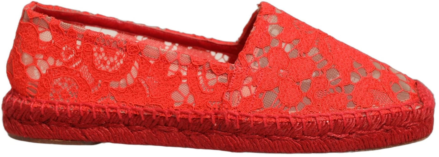 Dolce & Gabbana Red Taormina Lace Espadrille Flats Shoes