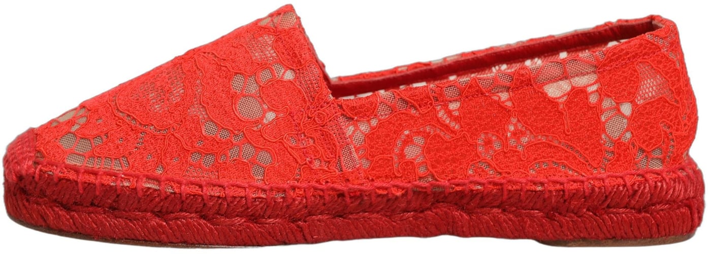 Dolce & Gabbana Red Taormina Lace Espadrille Flats Shoes