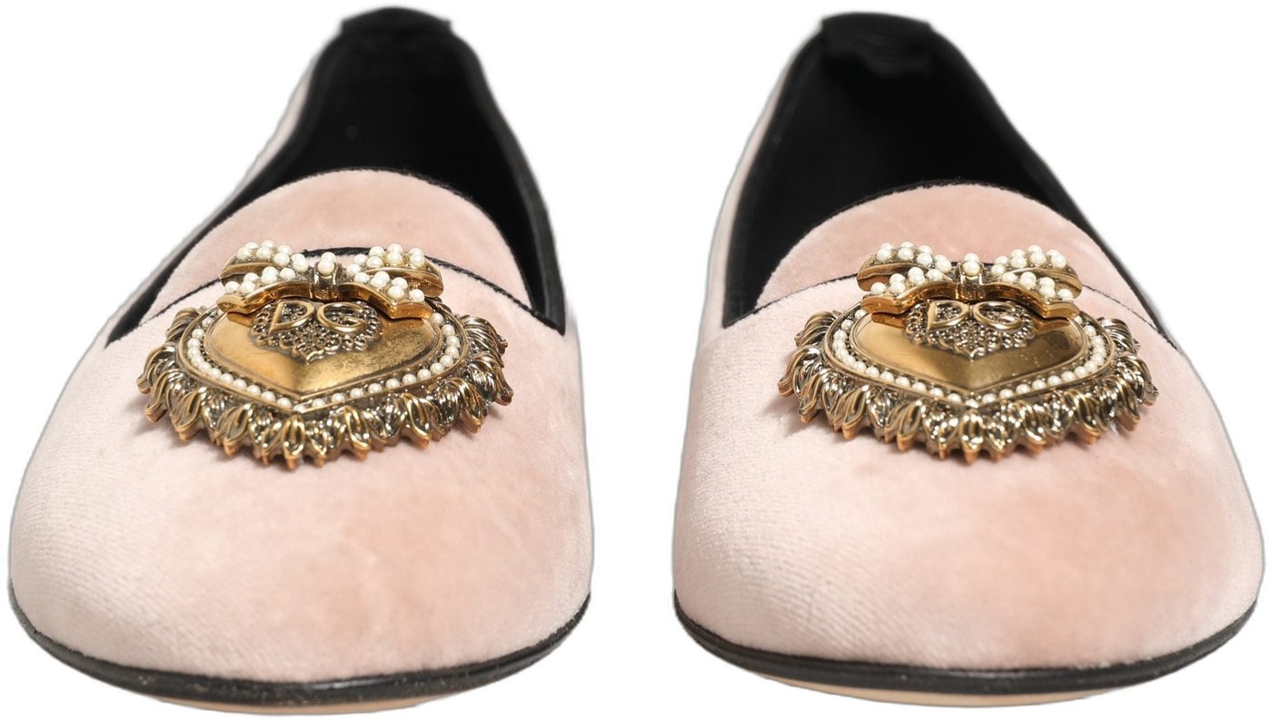 Dolce & Gabbana Pink Velvet Devotion Loafers Flats Shoes