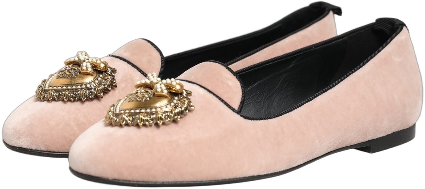 Dolce & Gabbana Pink Velvet Devotion Loafers Flats Shoes
