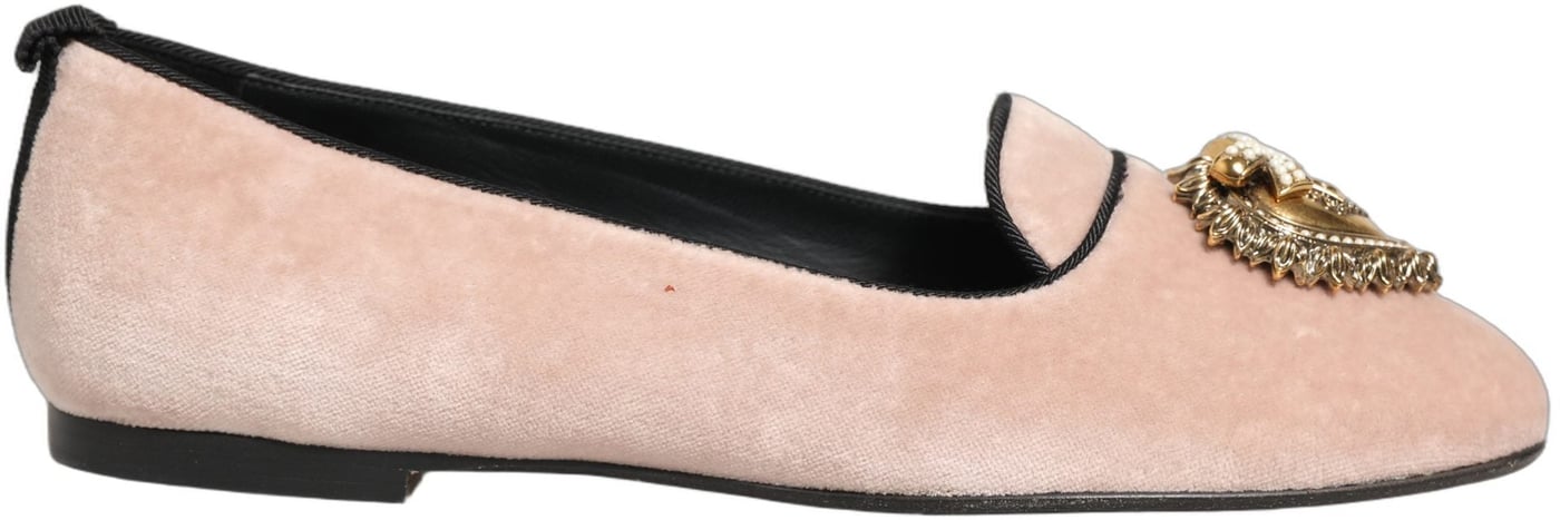 Dolce & Gabbana Pink Velvet Devotion Loafers Flats Shoes