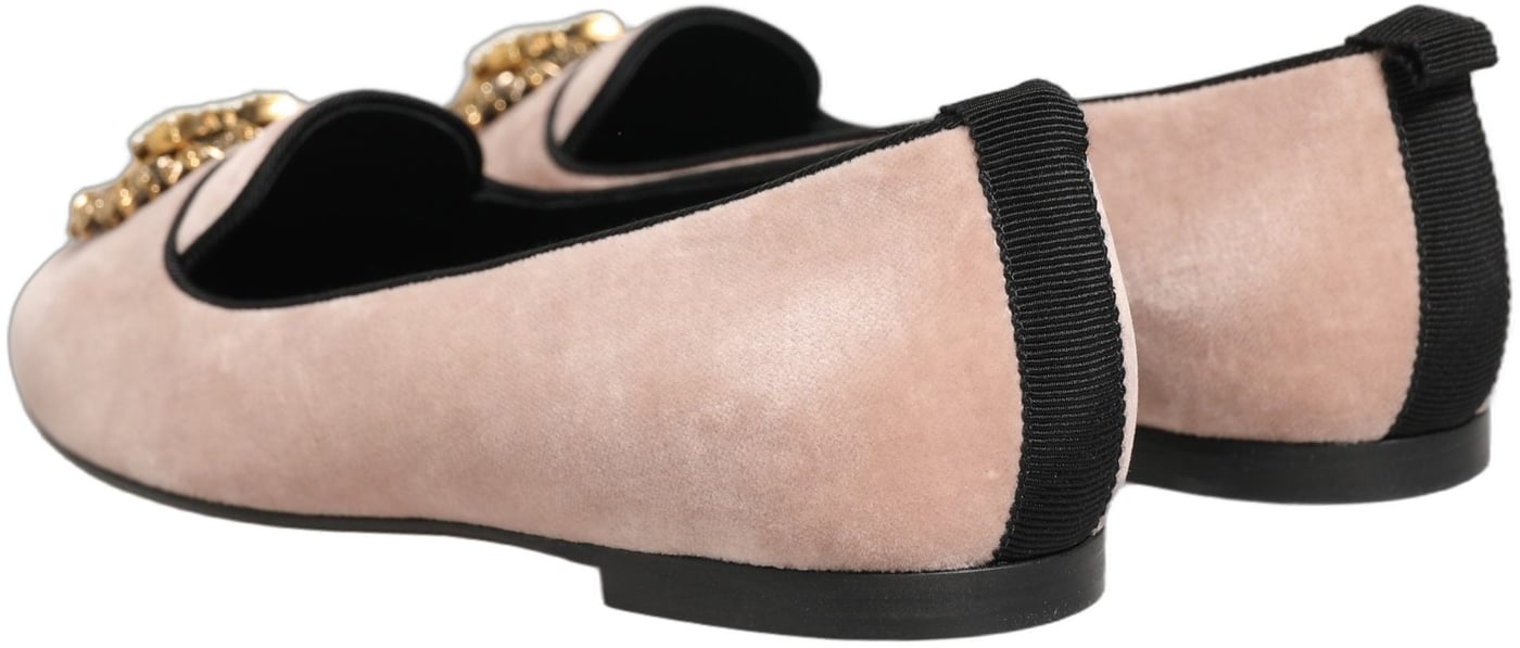 Dolce & Gabbana Pink Velvet Devotion Loafers Flats Shoes