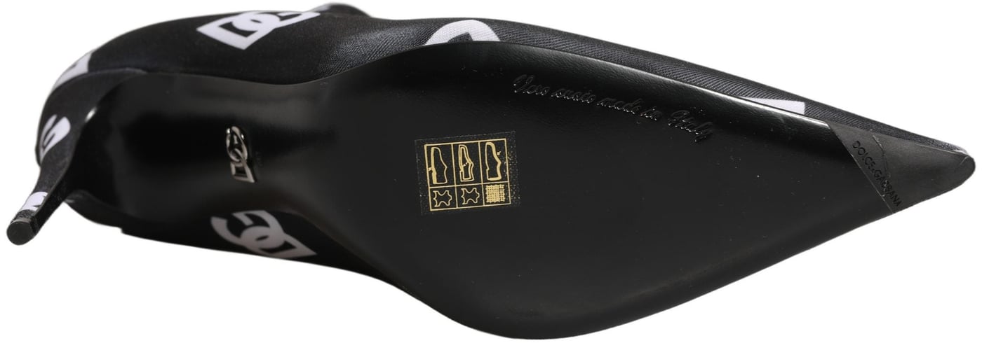 Dolce & Gabbana Black Logo Stretch Heels Ankle Boots Shoes