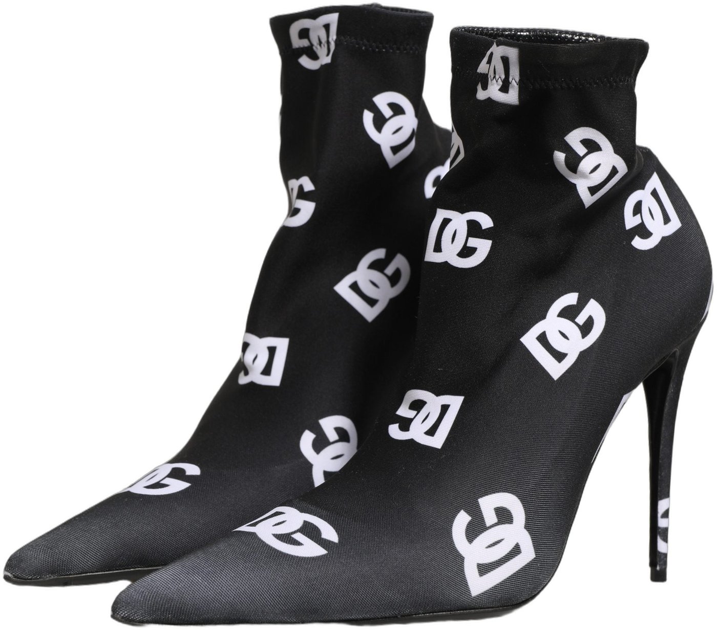 Dolce & Gabbana Black Logo Stretch Heels Ankle Boots Shoes
