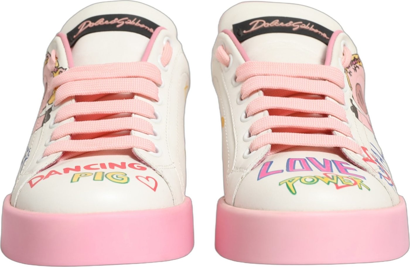 Dolce & Gabbana White Pink Portofino Royal Pig Sneakers Shoes