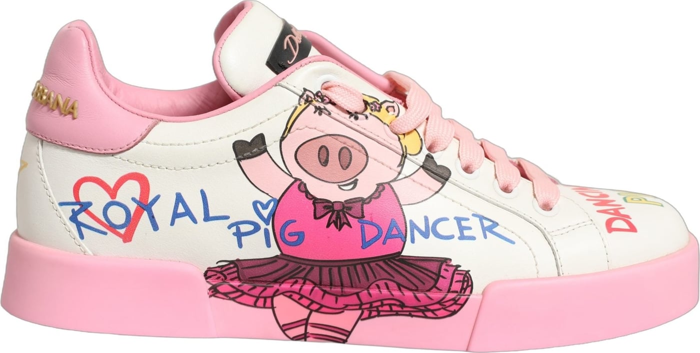 Dolce & Gabbana White Pink Portofino Royal Pig Sneakers Shoes