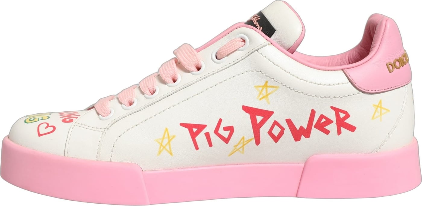 Dolce & Gabbana White Pink Portofino Royal Pig Sneakers Shoes