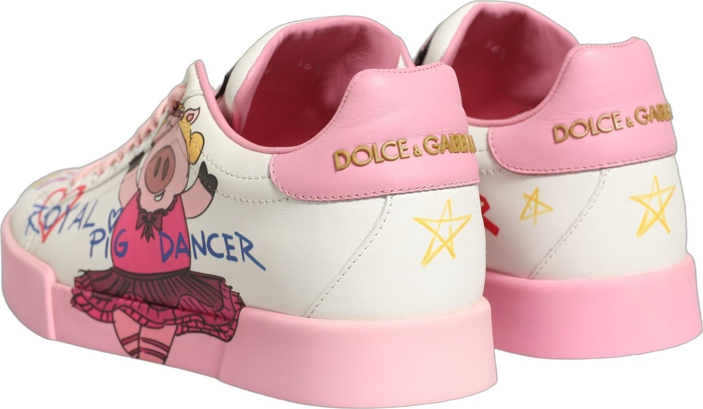 Dolce & Gabbana White Pink Portofino Royal Pig Sneakers Shoes