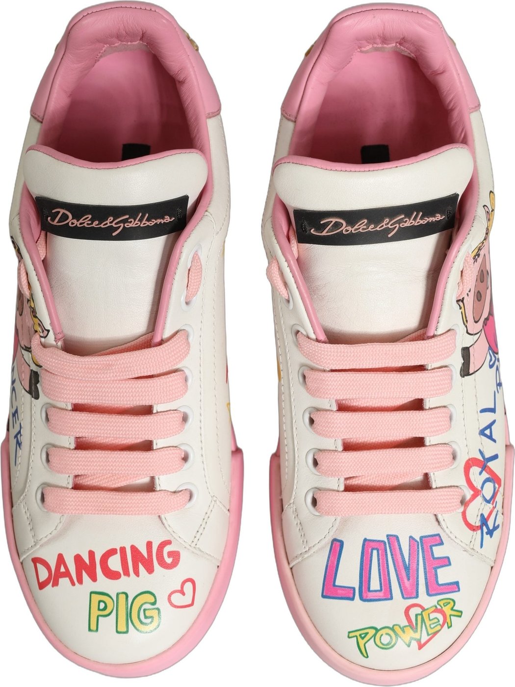 Dolce & Gabbana White Pink Portofino Royal Pig Sneakers Shoes