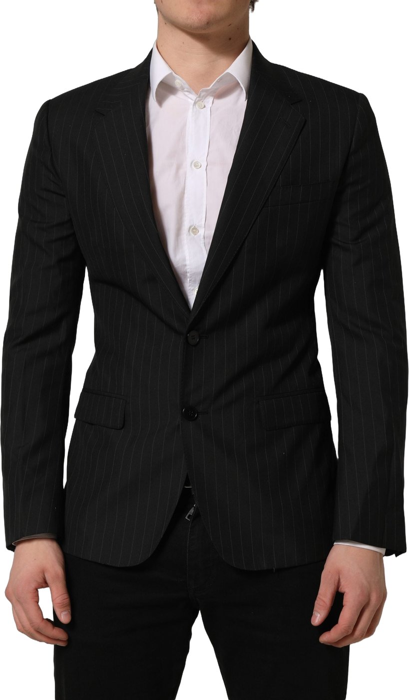 Dolce & Gabbana Dark Gray Stripes Wool Single Breasted Blazer