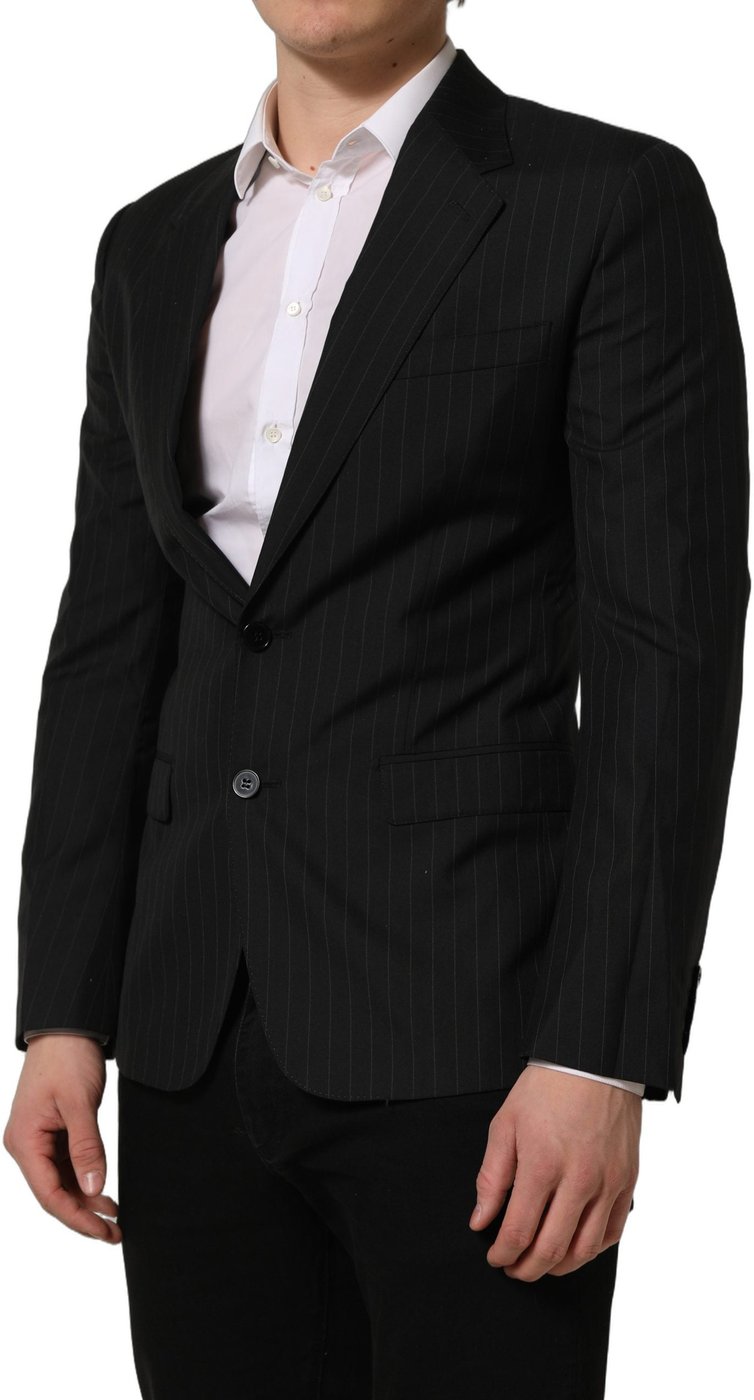 Dolce & Gabbana Dark Gray Stripes Wool Single Breasted Blazer