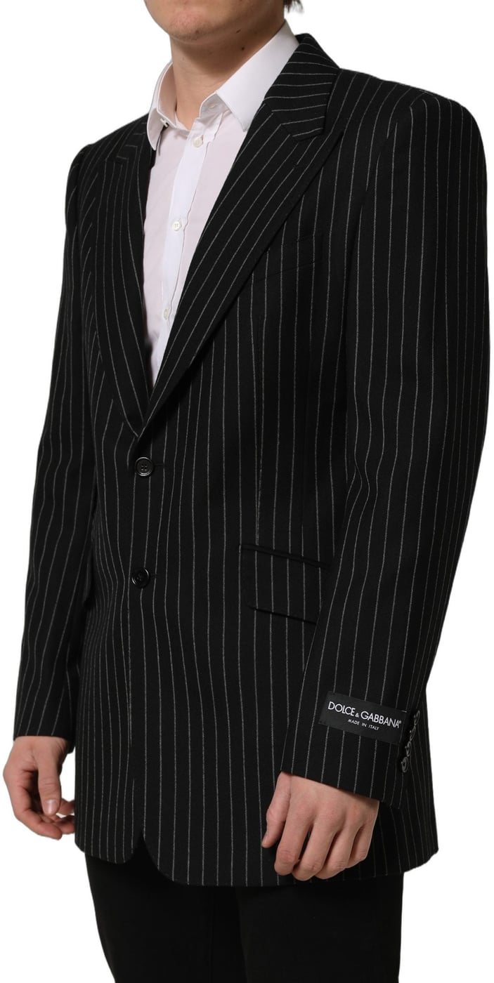 Dolce & Gabbana Dark Gray Stripes Wool Single Breasted Blazer