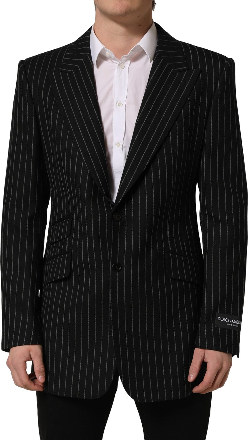 Dolce & Gabbana Dark Gray Stripes Wool Single Breasted Blazer