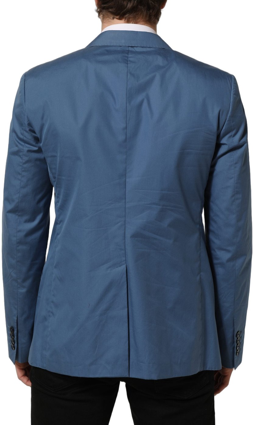 Dolce & Gabbana Blue Cotton Double Breasted Men Coat Blazer