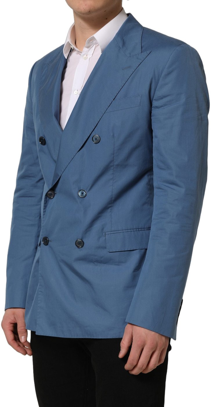 Dolce & Gabbana Blue Cotton Double Breasted Men Coat Blazer