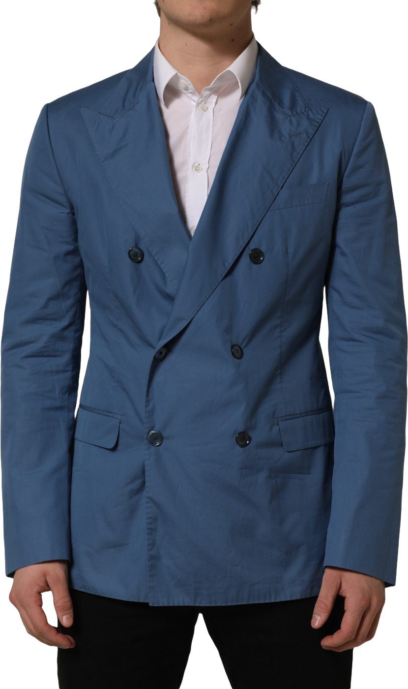 Dolce & Gabbana Blue Cotton Double Breasted Men Coat Blazer