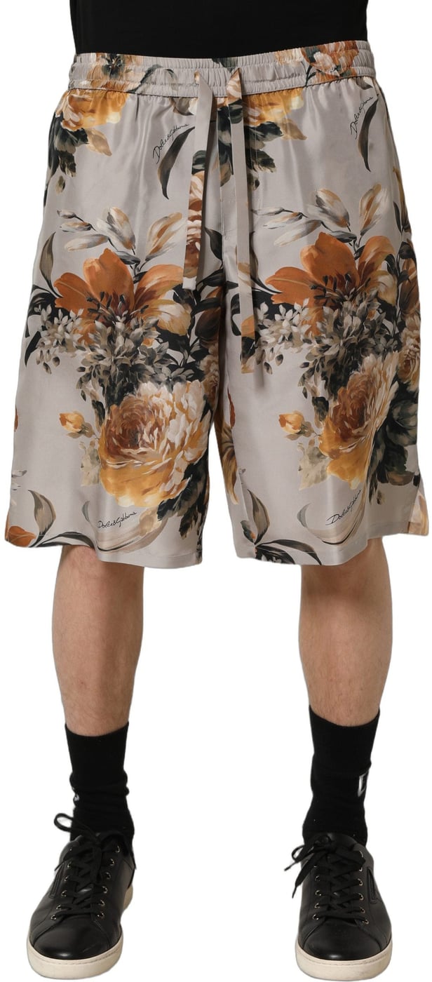 Dolce & Gabbana Beige Floral Print Silk Men Bermuda Shorts