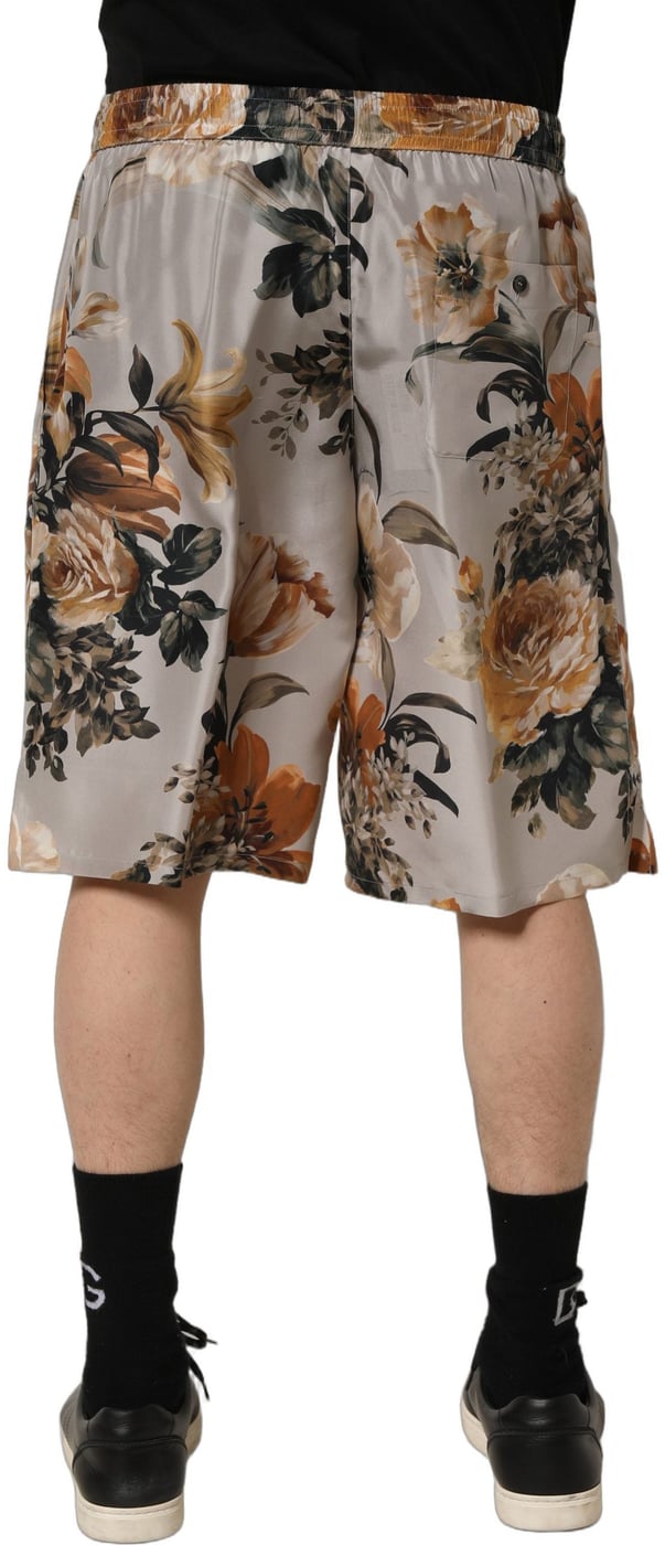 Dolce & Gabbana Beige Floral Print Silk Men Bermuda Shorts