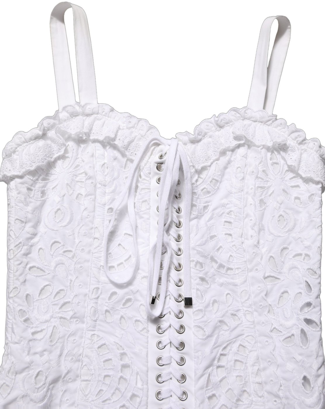 Dolce & Gabbana White Broderie Anglaise Cotton Mini Dress