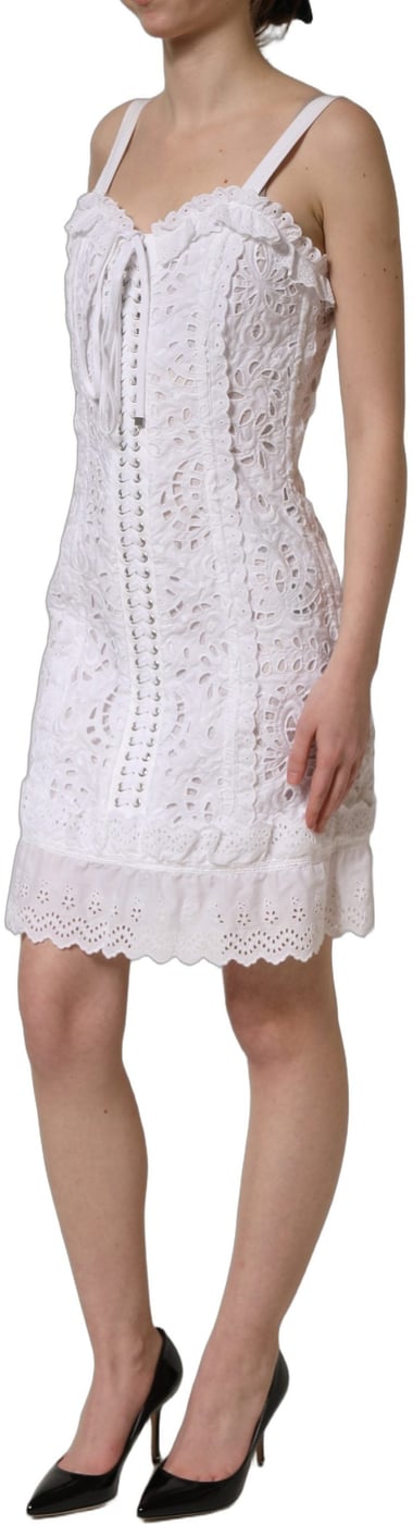 Dolce & Gabbana White Broderie Anglaise Cotton Mini Dress