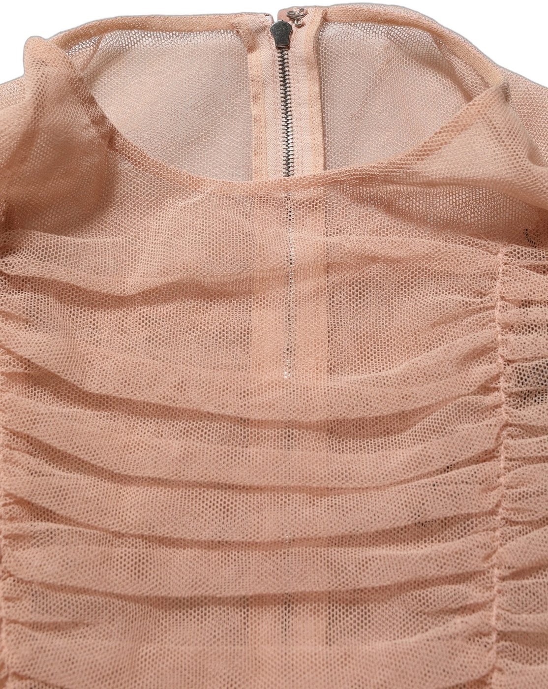 Dolce & Gabbana Beige Cotton Mesh Ruched Sheath Midi Dress