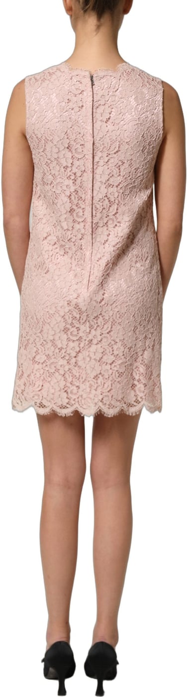 Dolce & Gabbana Pink Cotton Floral Lace Sleeveless Mini Dress