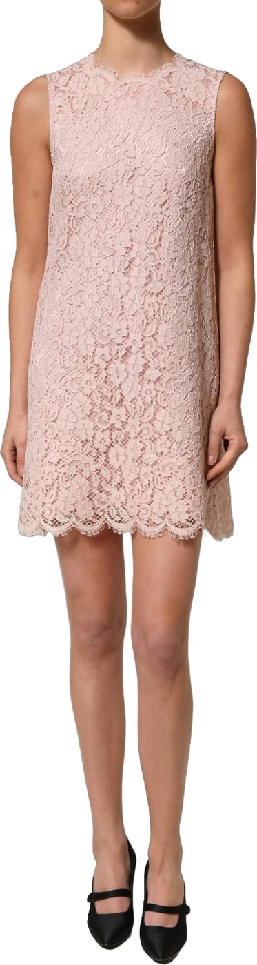 Dolce & Gabbana Pink Cotton Floral Lace Sleeveless Mini Dress
