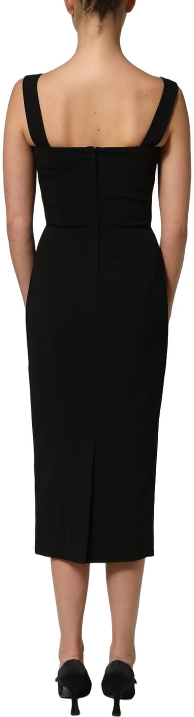 Dolce & Gabbana Black Viscose Stretch Sheath Midi Dress