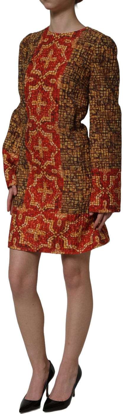 Dolce & Gabbana Multicolor Mosaic Long Sleeves Mini Dress