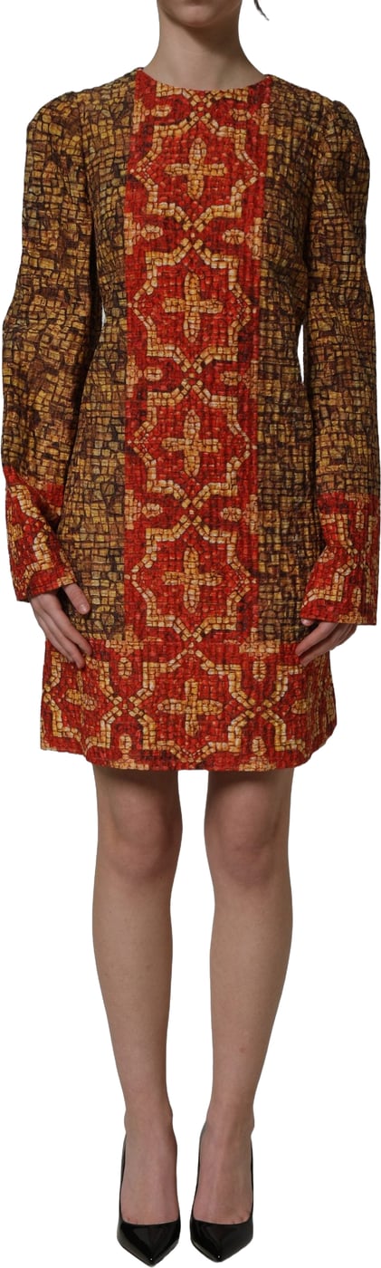 Dolce & Gabbana Multicolor Mosaic Long Sleeves Mini Dress