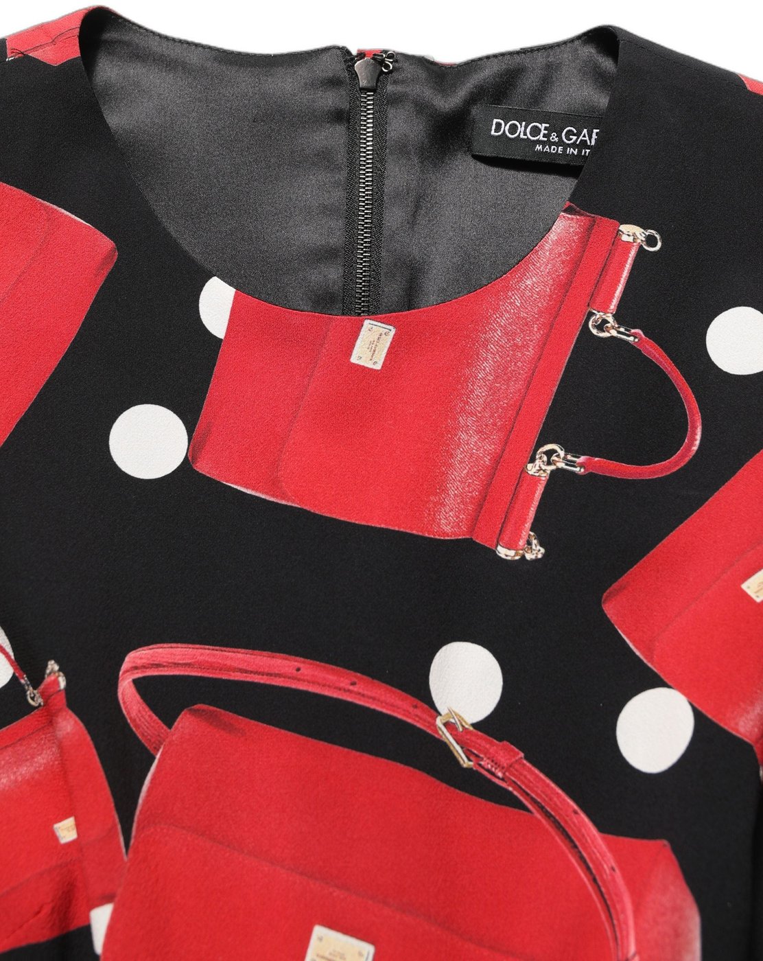 Dolce & Gabbana Black Handbag Print Long Sleeve Midi Dress