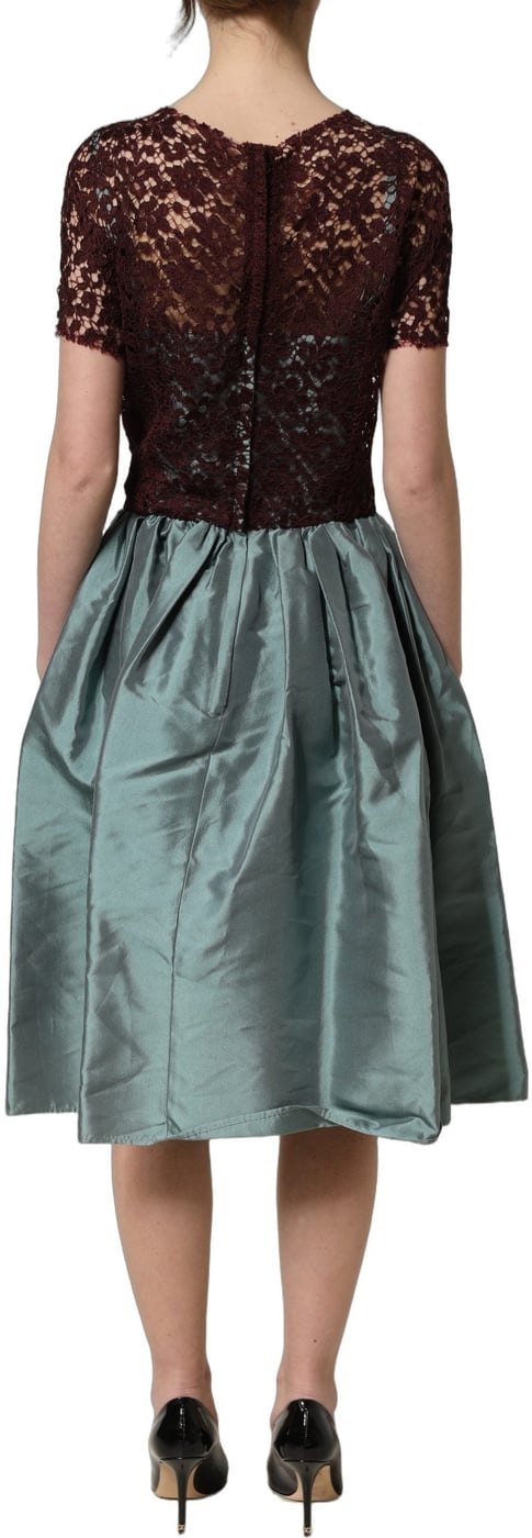 Dolce & Gabbana Multicolor Floral Lace Taffeta Pleated Midi Dress