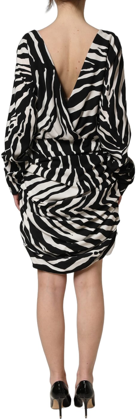 Dolce & Gabbana Black White Zebra Ruched Silk Mini Dress