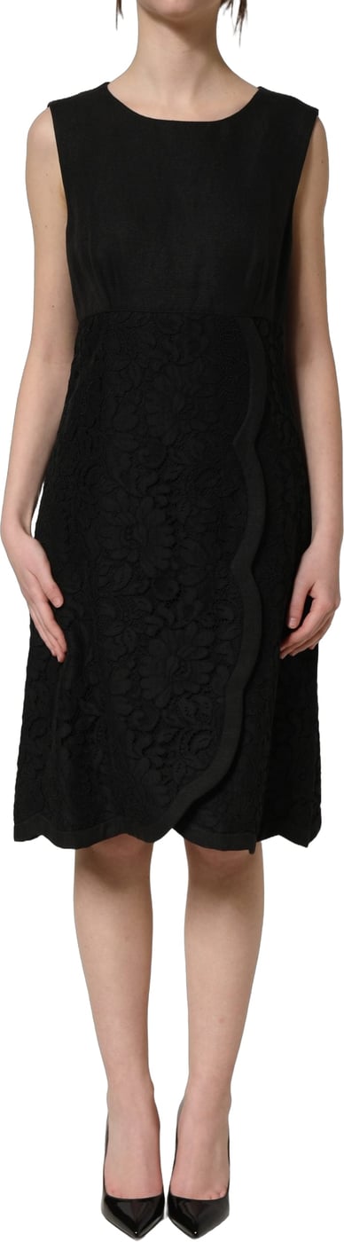 Dolce & Gabbana Black Floral Lace Sleeveless Shift Dress