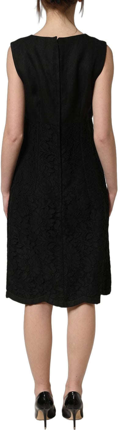 Dolce & Gabbana Black Floral Lace Sleeveless Shift Dress