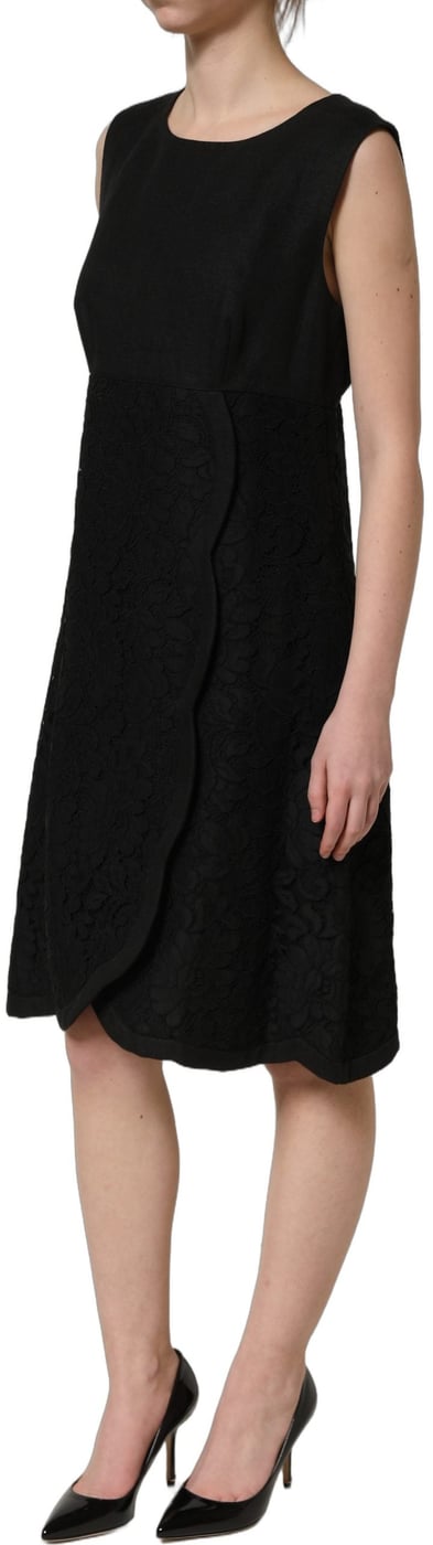 Dolce & Gabbana Black Floral Lace Sleeveless Shift Dress