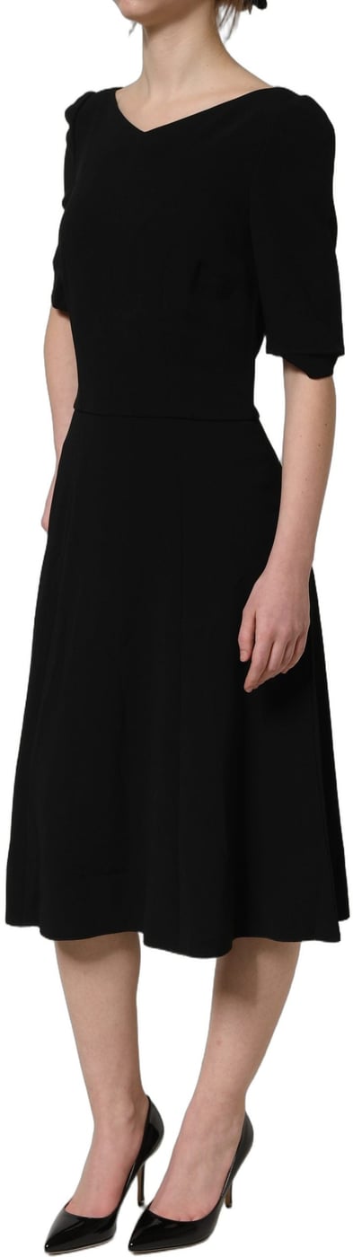 Dolce & Gabbana Black Viscose Short Sleeve A-line Midi Dress