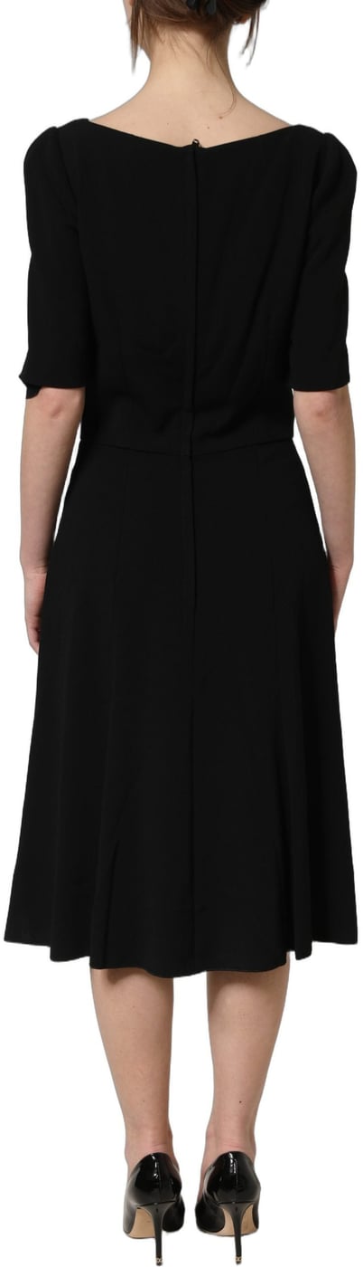 Dolce & Gabbana Black Viscose Short Sleeve A-line Midi Dress