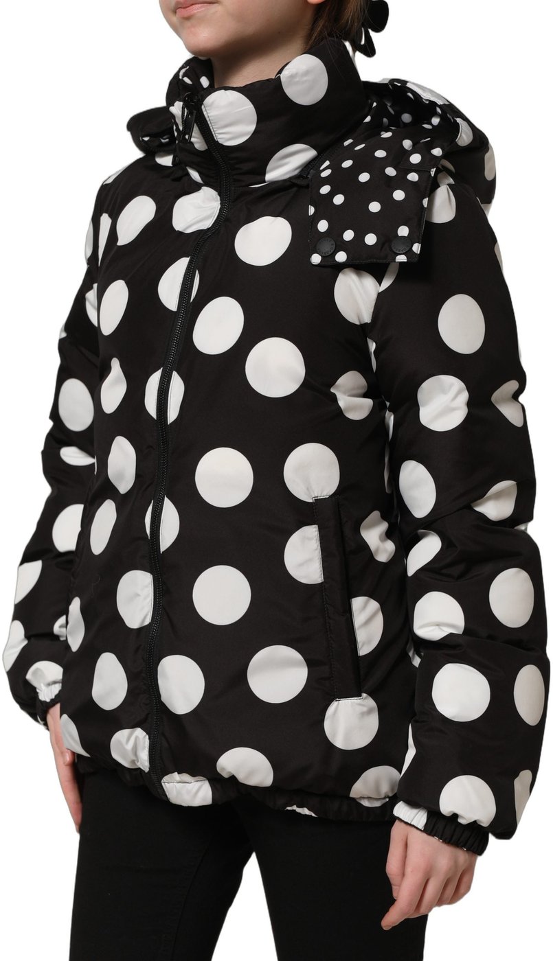 Dolce & Gabbana Black White Polka Dot Hooded Blouson Jacket