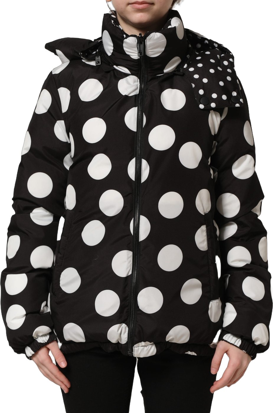 Dolce & Gabbana Black White Polka Dot Hooded Blouson Jacket