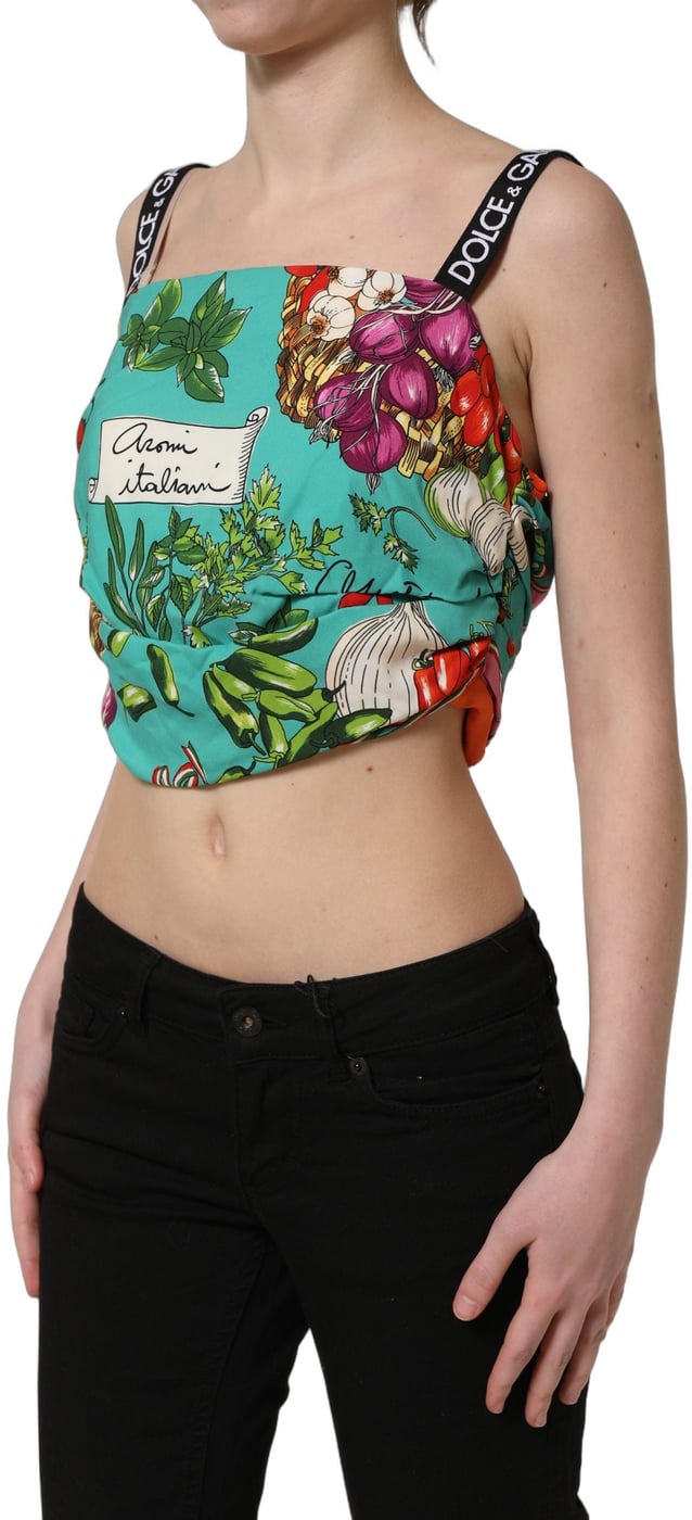Dolce & Gabbana Multicolor Silk Vegetable Print Cropped Top