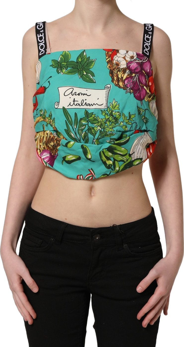 Dolce & Gabbana Multicolor Silk Vegetable Print Cropped Top