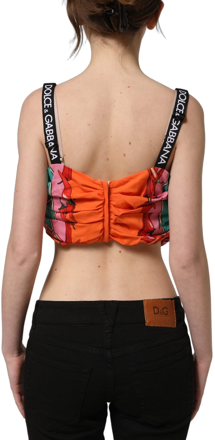 Dolce & Gabbana Multicolor Silk Vegetable Print Cropped Top