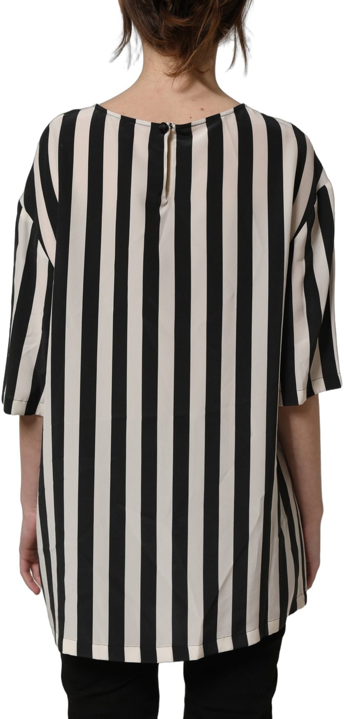 Dolce & Gabbana Black White Stripes Round Neck Blouse Top