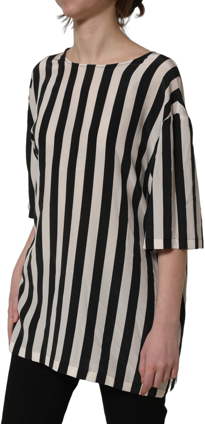 Dolce & Gabbana Black White Stripes Round Neck Blouse Top