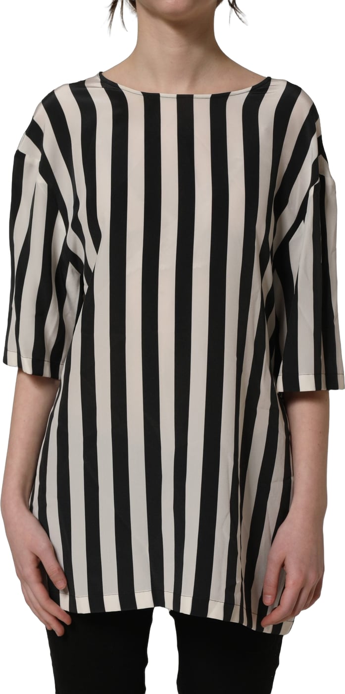 Dolce & Gabbana Black White Stripes Round Neck Blouse Top